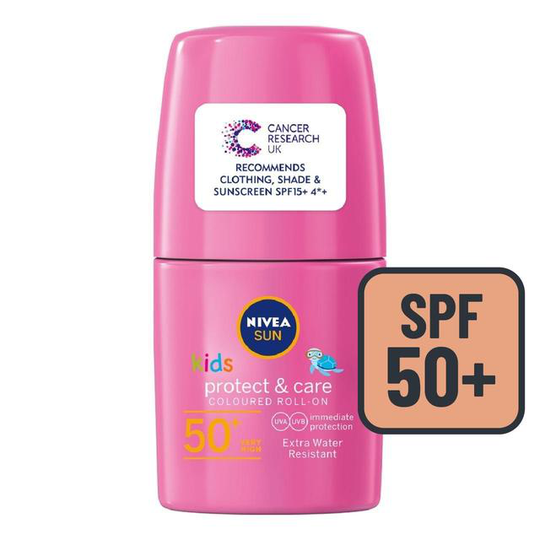 NIVEA SUN Kids SPF50+ Pink Coloured Sun Cream Roll-On Water Resistant