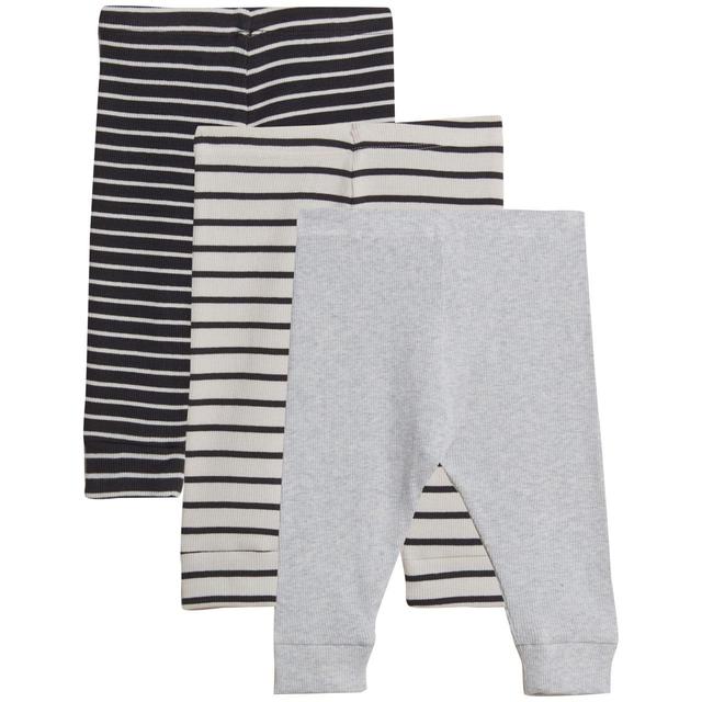 M&S Cotton 3 Pack Stripe Unisex Legging, 0-3 Months Cream Mix