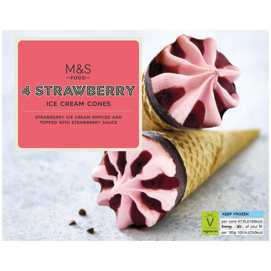 M&S 4 Strawberry Ice Cream Cones