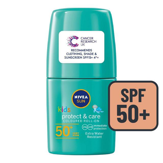 NIVEA SUN Kids SPF50+ Green Coloured Sun Cream Roll-On Water Resistant
