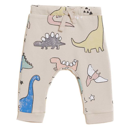 M&S Girls Cotton Dinosaur Joggers, 6-9 Months, Cream Mix