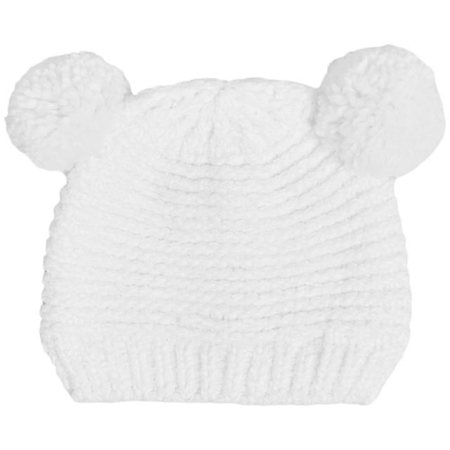 M&S Chenille Double Pom Hat, 3-6 Years,Cream