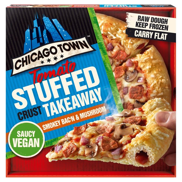Chicago Town Takeaway Vegan Medium Stuffed Crust Bacon and Mushrooms Pizza